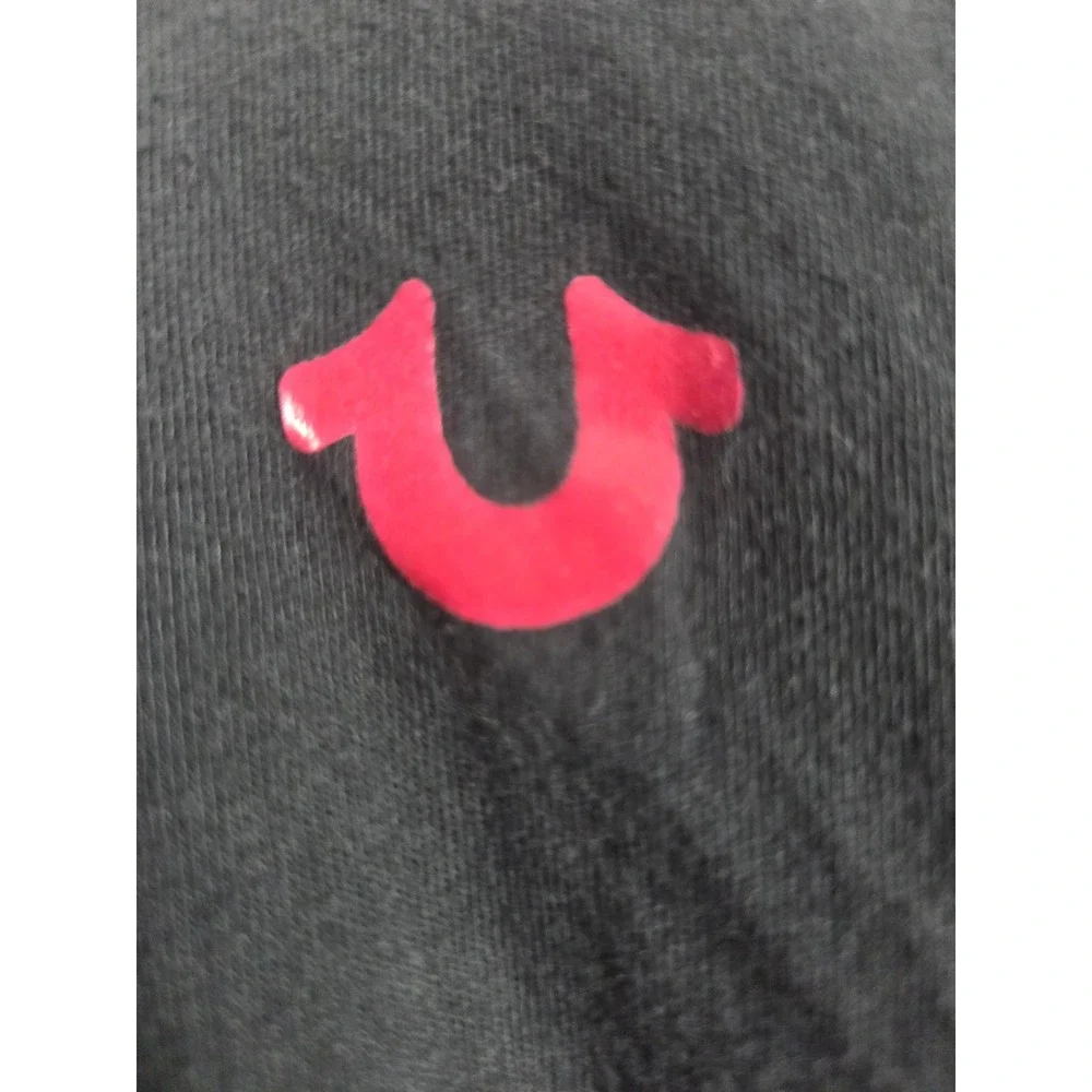True Religion Long Sleeve Tee Mens S Black Red Stripe Horseshoe Logo 104235